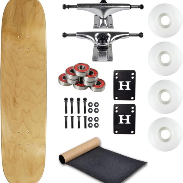 Blank Skateboard Complete 7 75" Natural with Silver Trucks and White Wheels