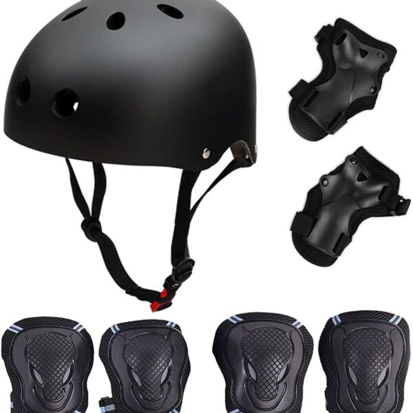 Skateboard/Skate Protection Pads Set with Helmet  Helmet with 6p Elbow Knee Wrist Pads for Kids Youths /Cycling/Rollerblading for Head M (20 5 22 4 inch) Black