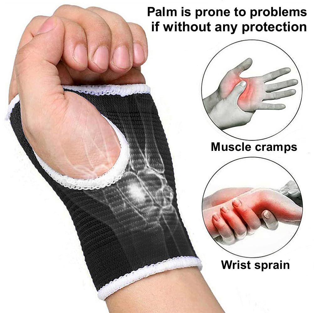Palm Brace Wrist Support Sleeves (1 Pair), Everyday Use Wrist Brace, Compression Carpal Tunnel for Wrist Pain Relief, Fitness Gloves, Glove, Wrist Brace for Men and Women (White edged Black) Image 2