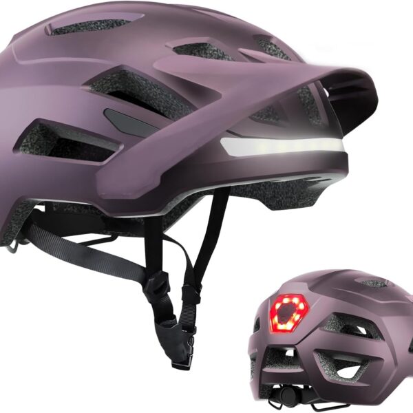 Bike Helmet, Mountain Bike Helmets for Men and Women, Front and Back LED Lights Safe Certified  Road Bicycle Helmet with Adjustable Brim