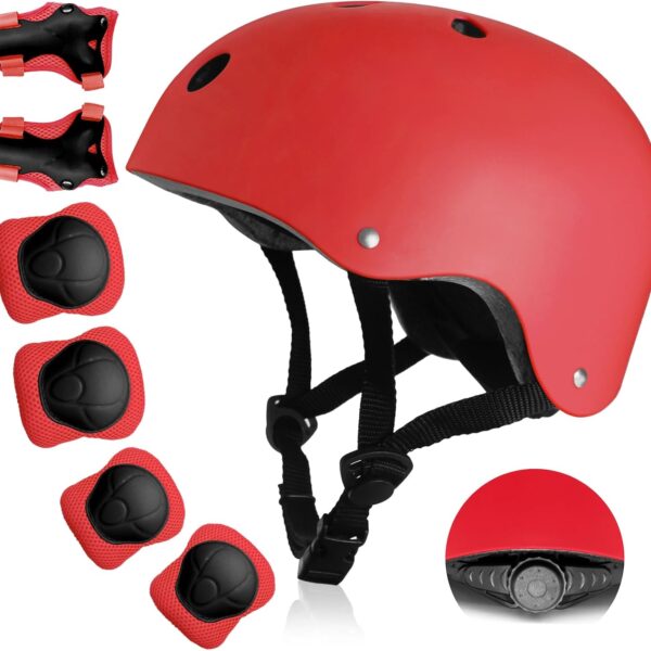 Kids Bike Helmet, Toddler Helmet for Kids Ages 3 5 8, Skateboard Helmet with Knee Elbow Wrist Pads for Boys Girls, Adjustable Protective Gear Set for Skating Bicycling Roller