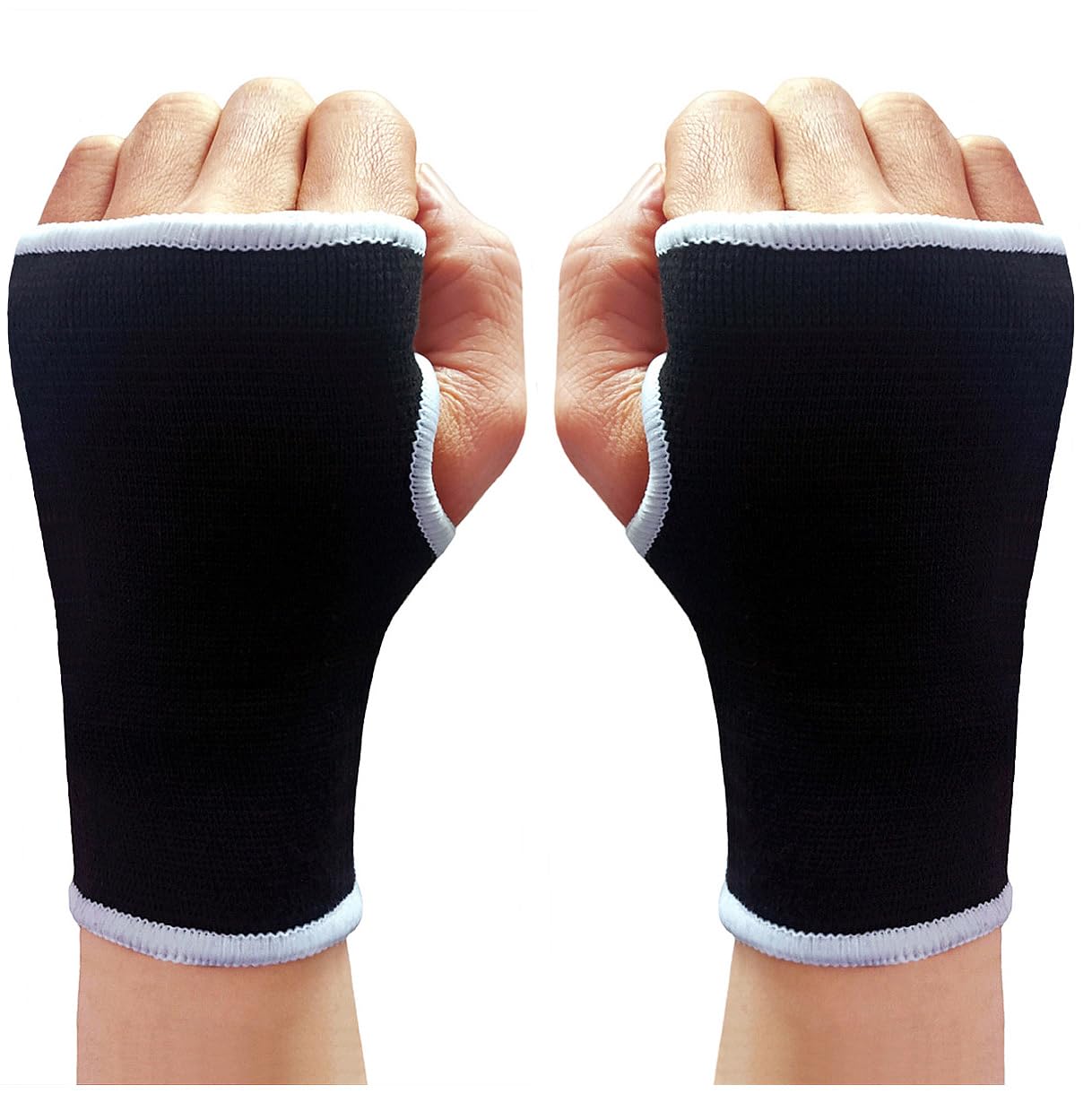 Palm Brace Wrist Support Sleeves (1 Pair), Everyday Use Wrist Brace, Compression Carpal Tunnel for Wrist Pain Relief, Fitness Gloves, Glove, Wrist Brace for Men and Women (White edged Black)