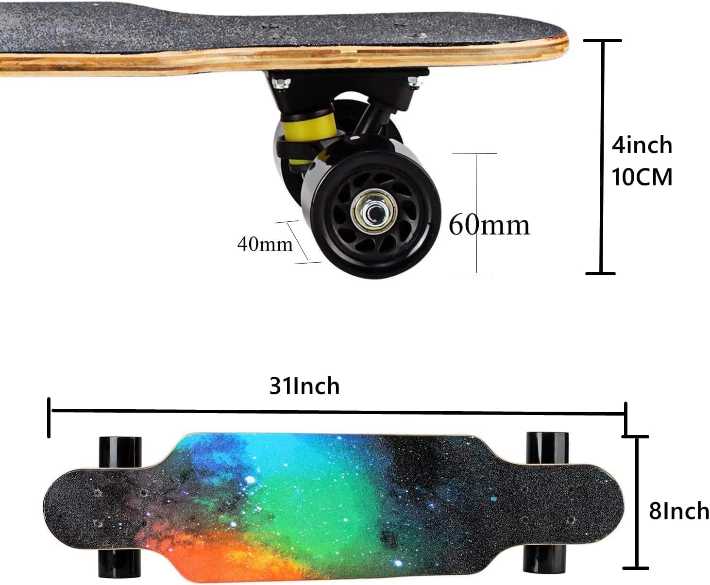 31" Longboard 7 Layers Skateboard Pro Complete for Cruising, Carving, Free Style and Downhill with T Tool Image 2