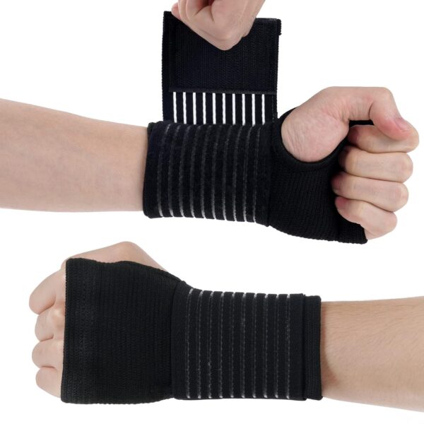 Wrist Brace, 2 Pack Elastic Wrist Support with Strap, Wrist Compression Wrap Adjustable Wrist Strap Relieves Wrist Pain, Tendonitis, Use for Men and Women, Right & (Black)