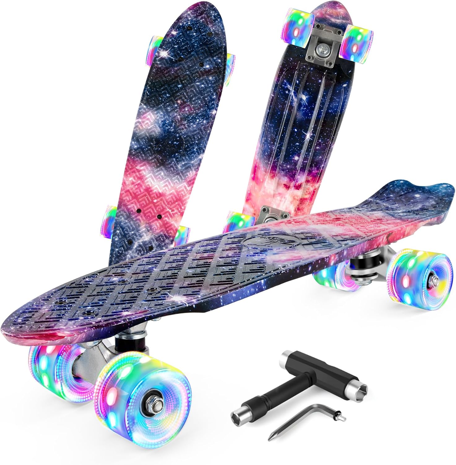 22 inch Skateboards for Kids, Cruiser Skateboard for Beginners Girls Boys Teens Adults, Mini Skateboards Classic Complete Skate Board with Skate T Tool, Max Load 220 LBS