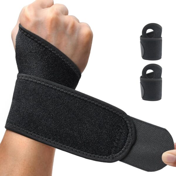 2 Pack Wrist Brace Wrist Wraps for Carpal Tunnel Arthritis Tendonitis Sprains Pain Relief, Wrist Compression Straps for Workout Sports, Day & Night Support Adjustable Fits All (Black)