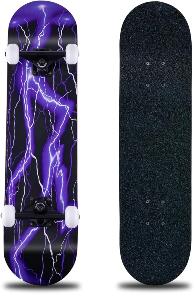 Skateboard,31 x 8 Inch Complete Skateboard, 8 Layer Maple Wood Deck Double Kick Standard for Kids, Teens, Adult, Beginner
