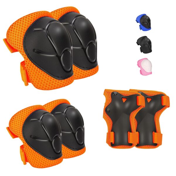 Kids Protective Gear Set Knee Pads Elbow Pads with Wrist Guards for A 3 12 | 3 in 1 Safety Protective Gear for Skating, Cycling, Biking, Roller Skates, Scooters (Orange, S(3 7Years))