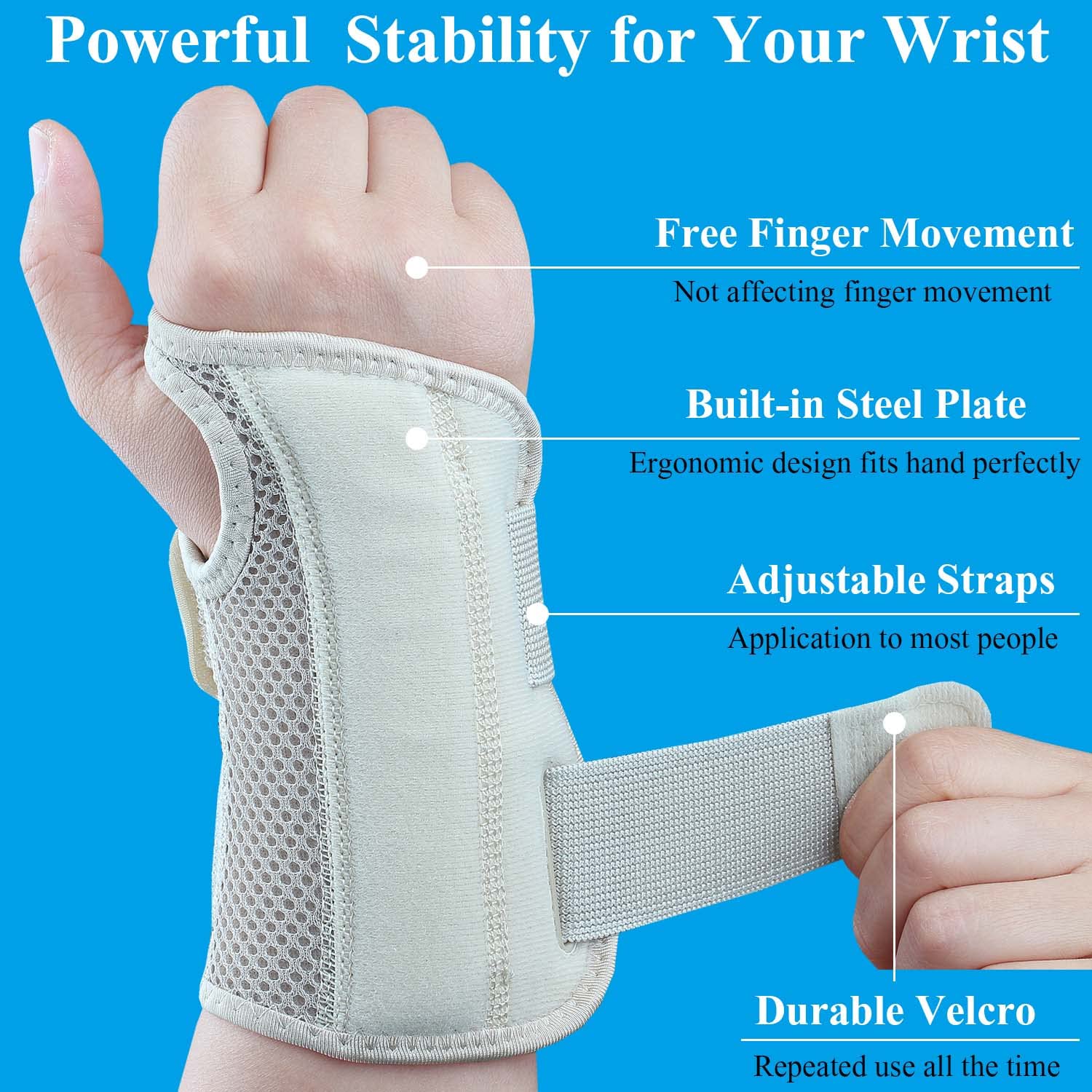 Carpal Tunnel Wrist Brace, Adjustable Wrist Support Brace, Night Wrist Sleep Supports Splints Arm Stabilizer (Right Hand, S/M, Khaki) Image 2