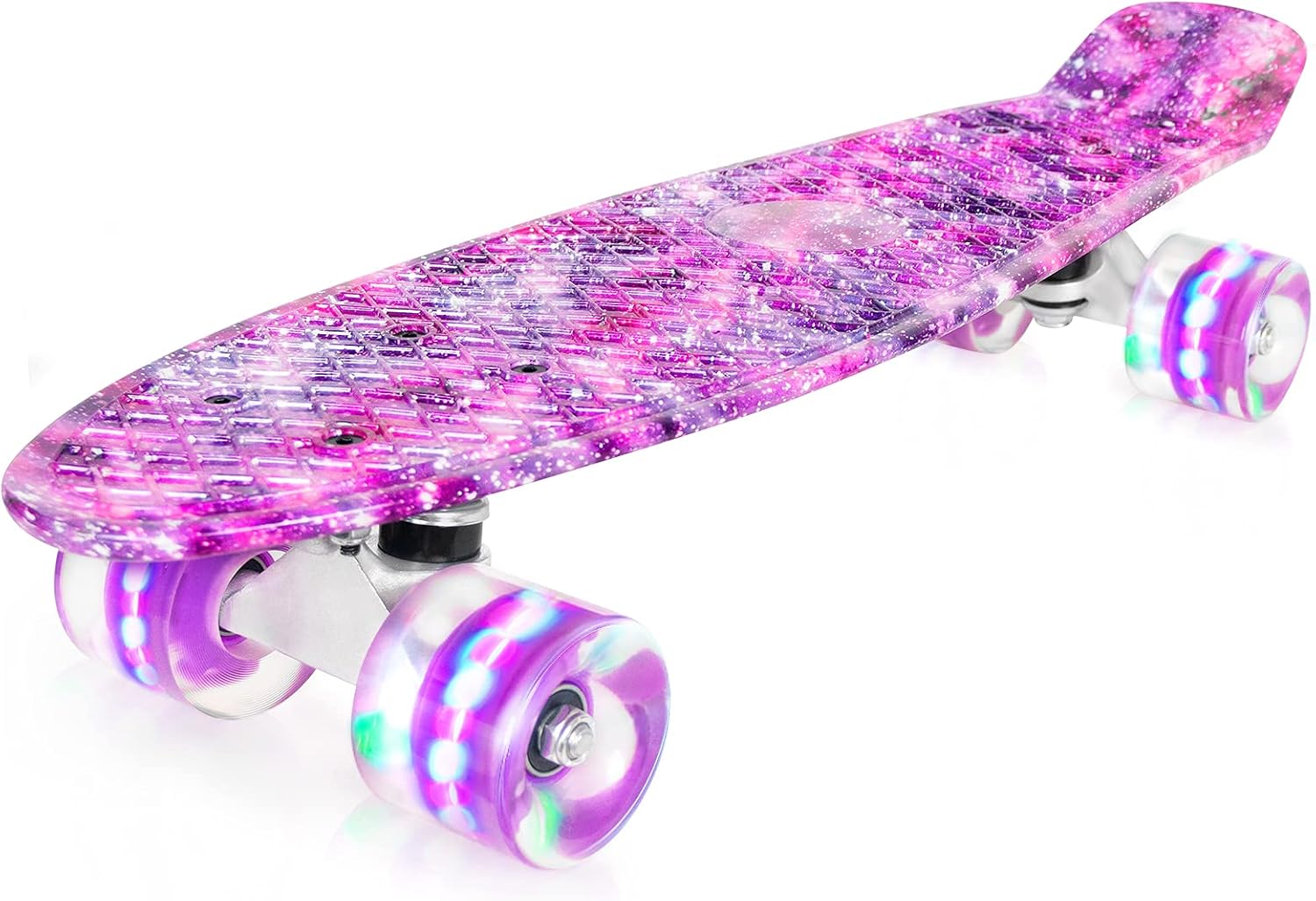 Skateboards 22 Inch Mini Cruiser Skateboard Complete Retro Skate Boards with Colorful Light Up Wheels for Kids Girls Boys Beginners