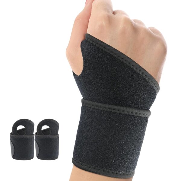 2 Pack Wrist Brace Wrist Wraps for Carpal Tunnel Arthritis Tendonitis Sprains Pain Relief, Adjustable Wrist Compression Straps for Workout, Day&Night Support Fits Both Hands (Black)