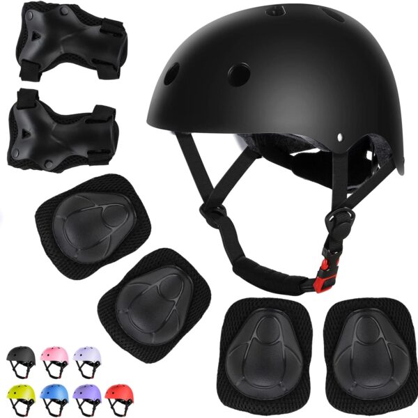 Kids Bike Helmet Set Skateboard Knee Pads, Helmet Pad Set Protective Gear Set Adjustable for Girls Kids 3 10 Helmet Elbow Pads Wrist Guards for Sport Cycling Bike Roller Skating Scooter