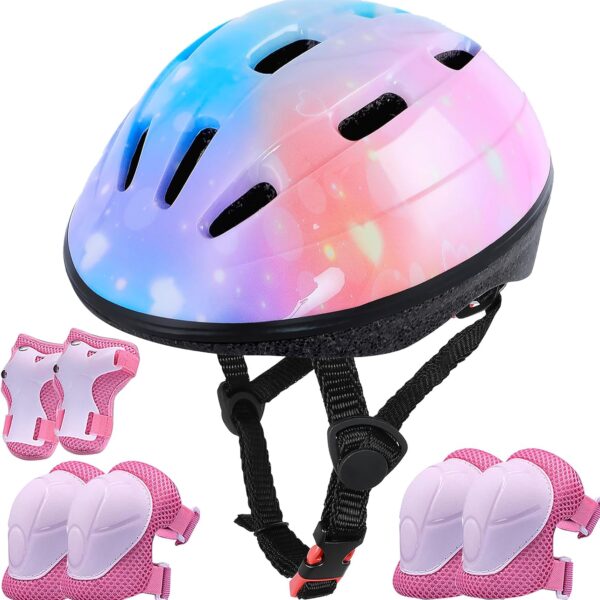 Kids Helmet Adjustable for Kids Ages 3 8 Years Old Boys Girls, Toddler Helmet with Protective Sports Gear Set Knee Elbow Pads Wrist Guards for Cycling Skateboard Scooter