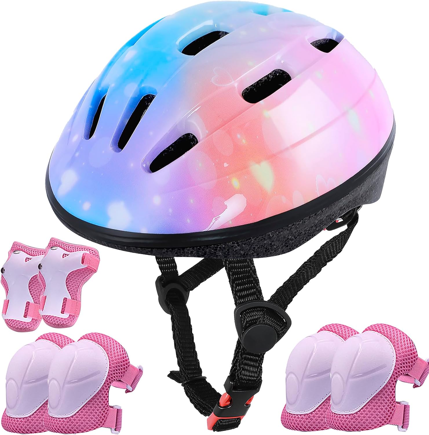 Kids Helmet Adjustable for Kids Ages 3 8 Years Old Boys Girls, Toddler Helmet with Protective Sports Gear Set Knee Elbow Pads Wrist Guards for Cycling Skateboard Scooter