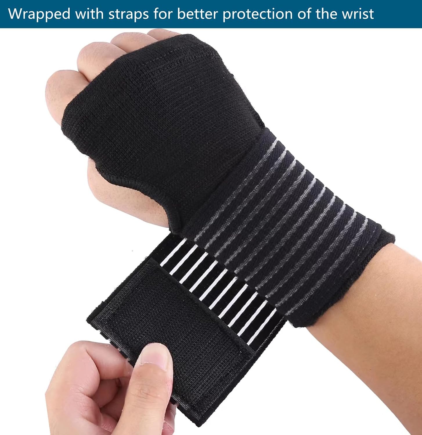 Palm Brace Wrist Support Sleeves (1 Pair), Everyday Use Wrist Brace, Compression Carpal Tunnel for Wrist Pain Relief, Fitness Gloves, Glove, Wrist Brace for Men and Women (Black with straps) Image 2