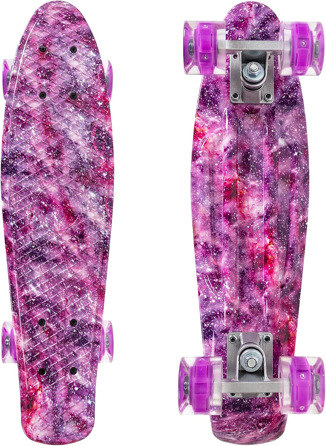 Skateboards 22 Inch Mini Cruiser Skateboard Complete Retro Skate Boards with Colorful Light Up Wheels for Kids Girls Boys Beginners Image 2