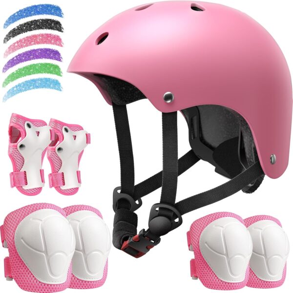 Kids Bike Helmet Set, Adjustable Helmet for Ages 3 10 Year Boys Girls, Toddler Pad Set with Knee and Elbow Pads for Bike, Roller, Skating, Scooter, Longboard and More Sports, 6 Color