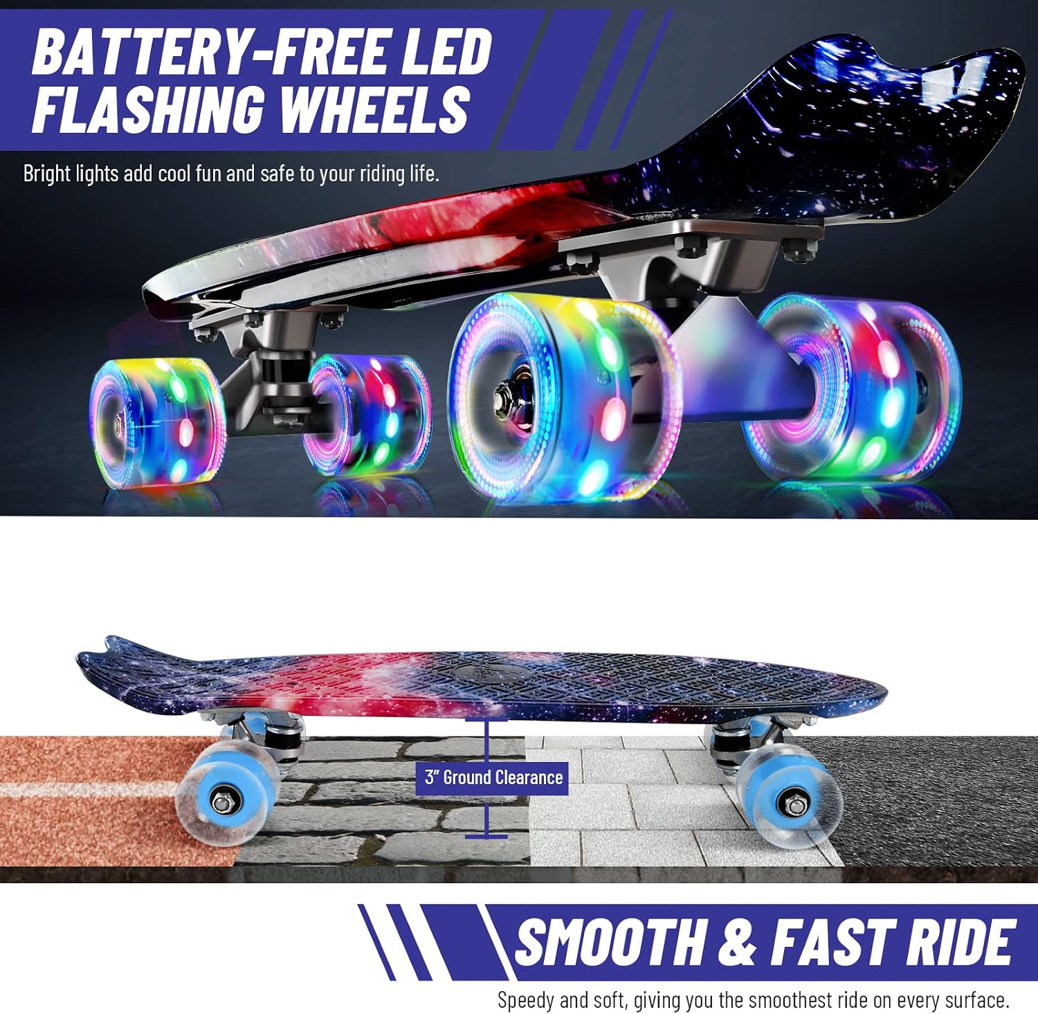 22 inch Skateboards for Kids, Cruiser Skateboard for Beginners Girls Boys Teens Adults, Mini Skateboards Classic Complete Skate Board with Skate T Tool, Max Load 220 LBS Image 2